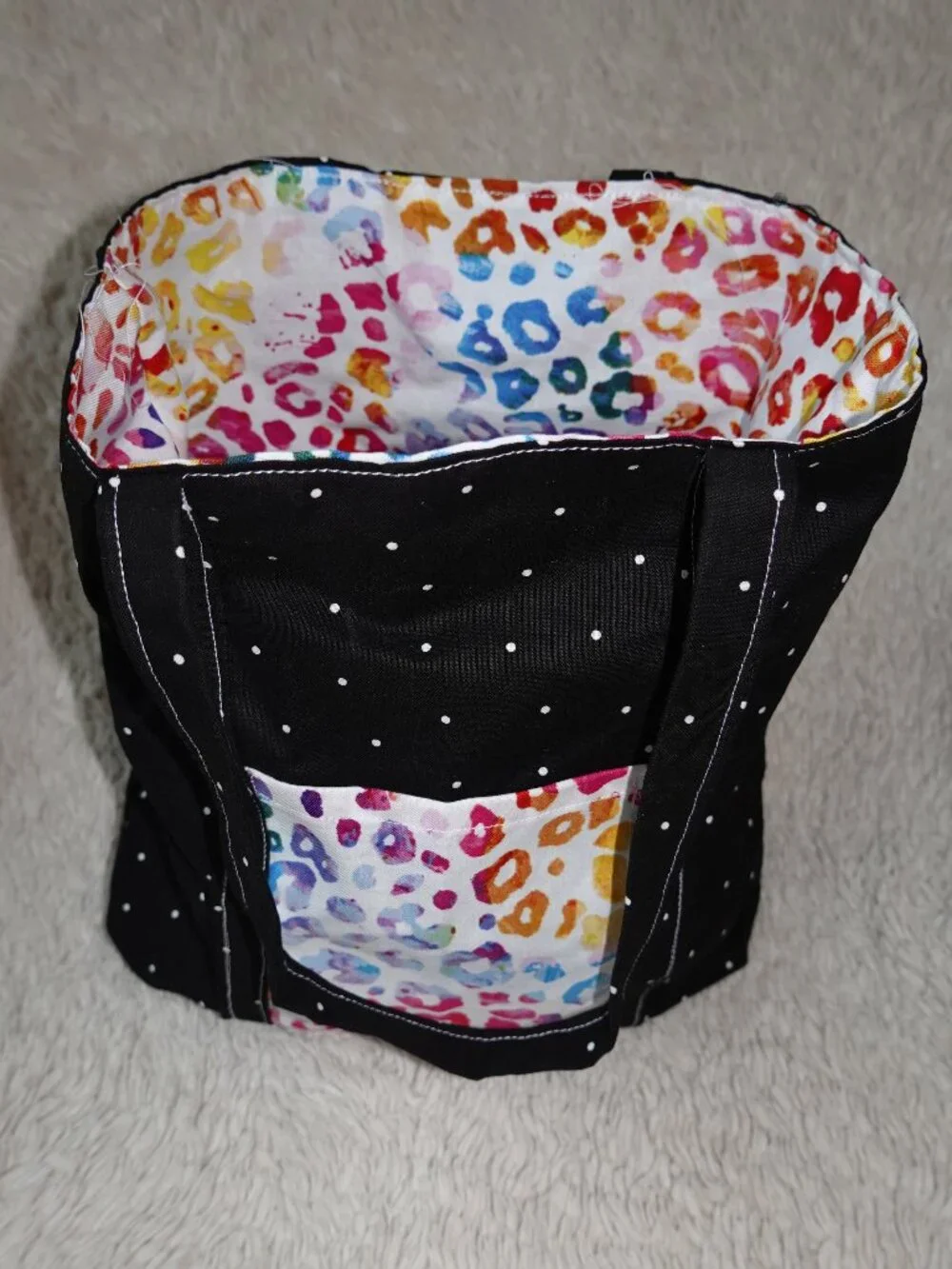 Girls Handmade Black Polka-Dot, Multi-colored Leopard Print Soft Fabric Bag